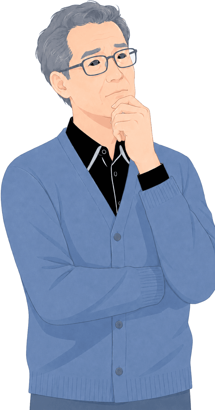 片付けに悩む年配の男性